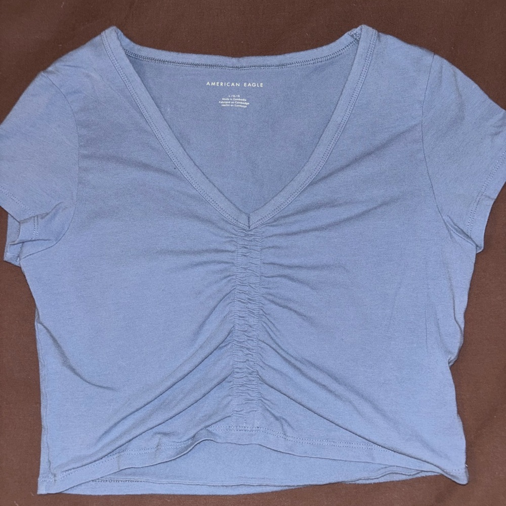 American Eagle Outfitters Blue Ruched Crop T-Shirt